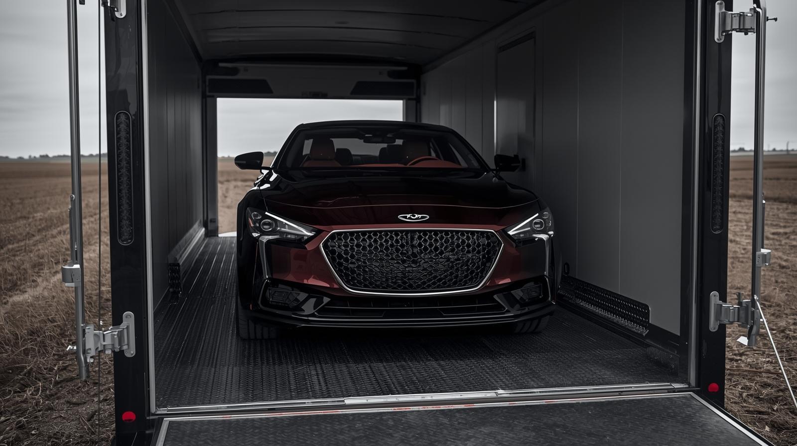 Luxury car inside enclosed trailer in Iowa