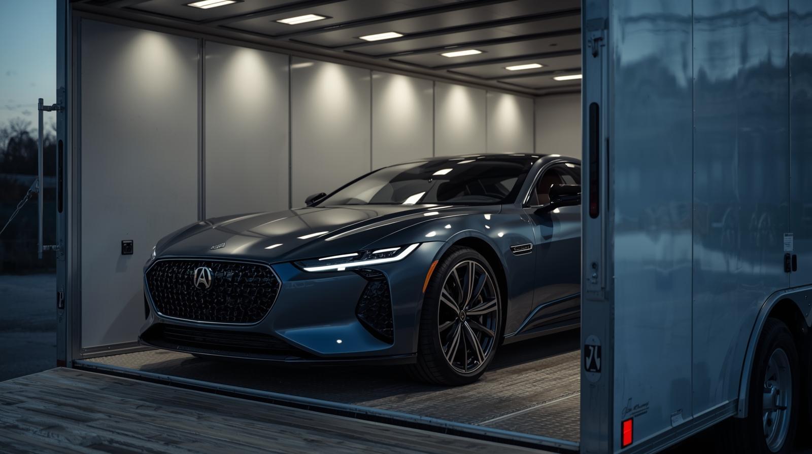 Luxury car inside an enclosed trailer in Missouri