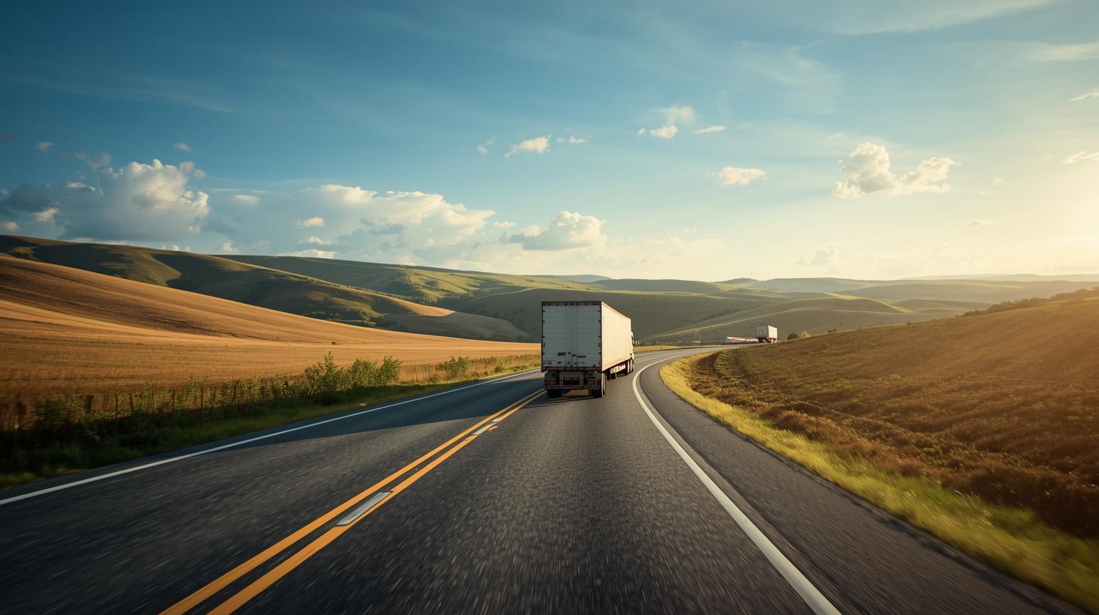 Car carriers driving through Missouri countryside, professional photo