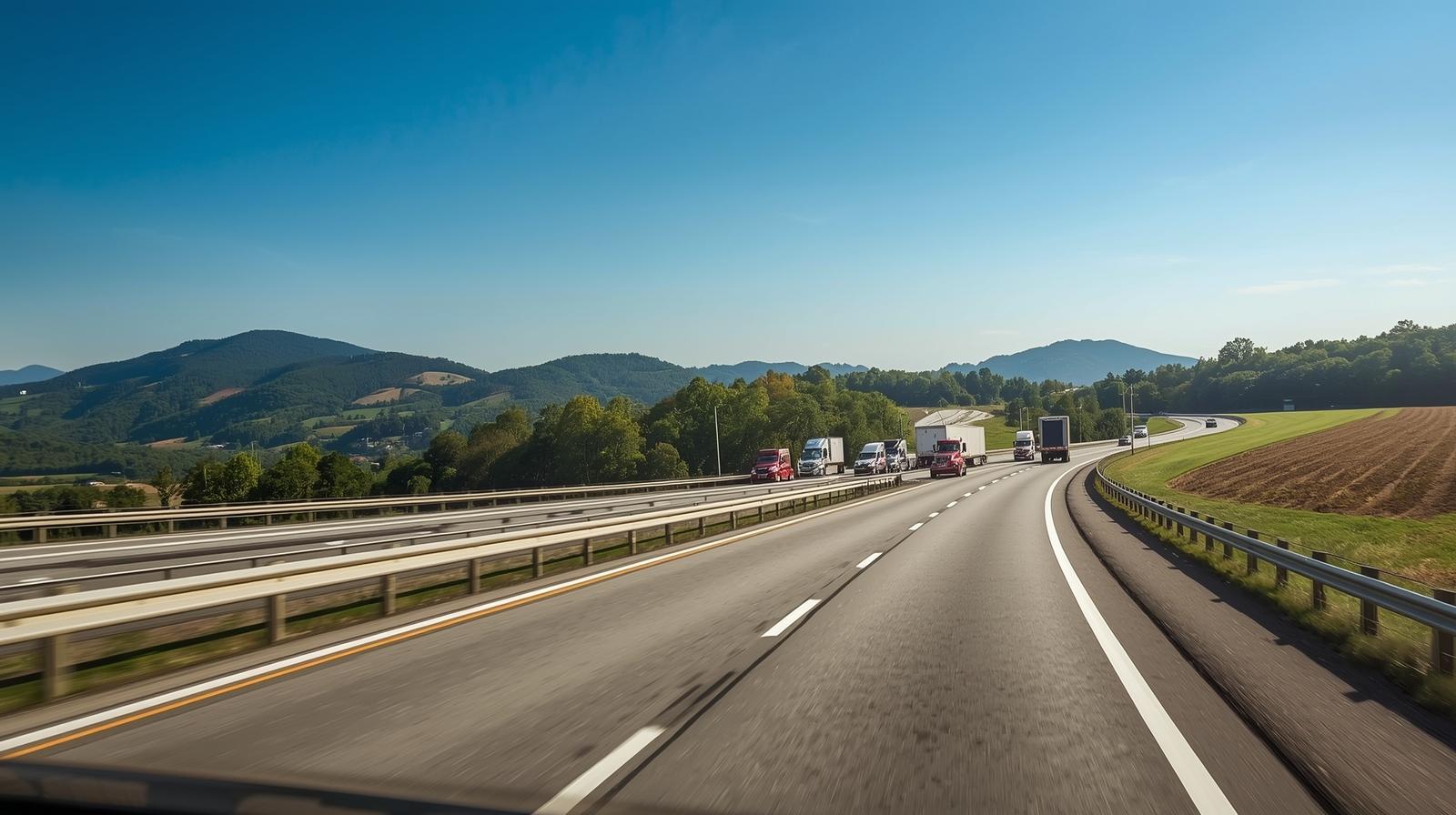 Car carriers driving through North Carolina highways, professional photo