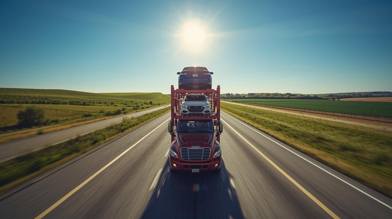 Open car carrier transporting vehicles on Missouri highways