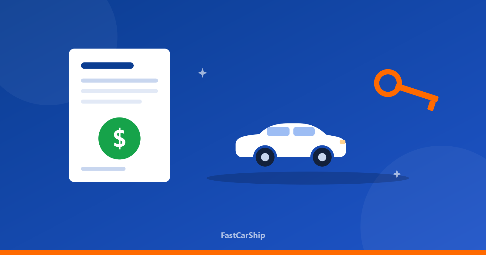 Illustration of a lease contract with a dollar sign, a car, and a key
