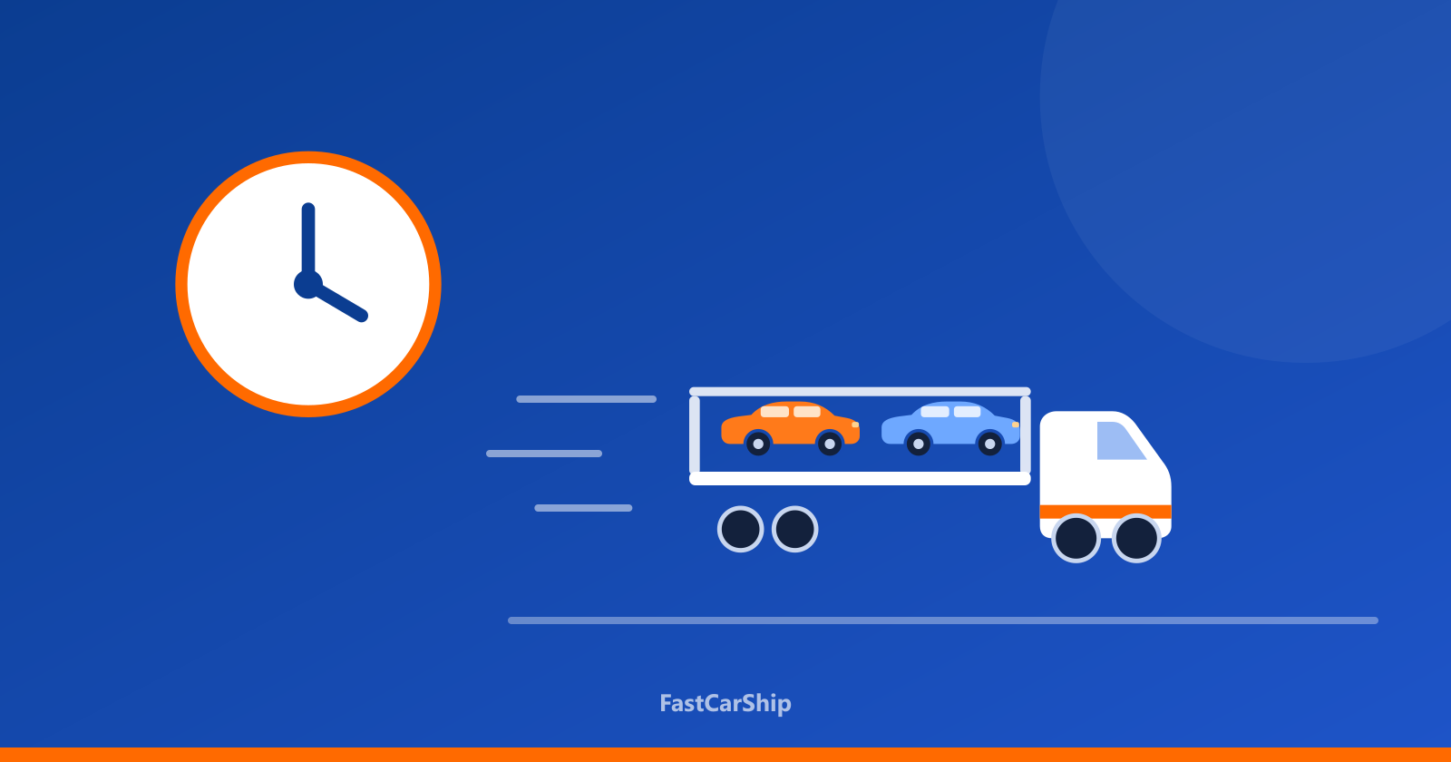 Illustration of a clock and a fast-moving car hauler truck