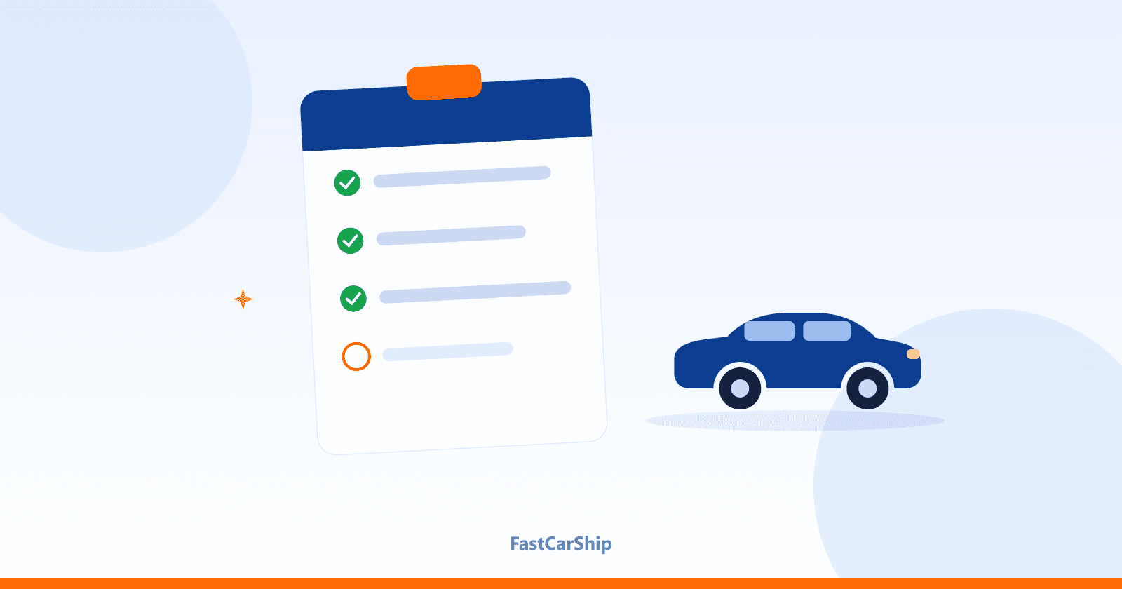 Illustration of a car shipping preparation checklist and a car