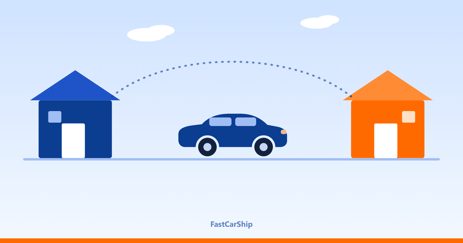 Illustration of door-to-door car shipping between two houses